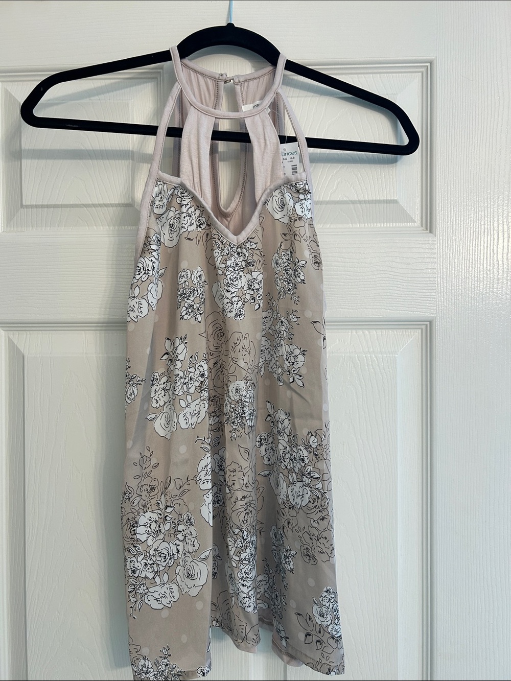 Beige Floral Halter Top with White Rose Print